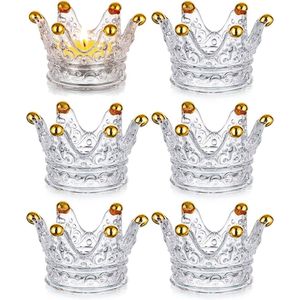 Theelichthouder kaarsenhouder glas goud decoratie - set van 6 kroon kandelaars voor theelichtjes kaarsen tafeldecoratie bruiloft feest woonkamer decoratie Kerstmis