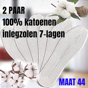 Allernieuwste.nl® 2 PAAR 100% Katoenen Inlegzolen 7-laags Zweetabsorberende Ademende Sport Inlegzolen voor Mannen en Vrouwen met Melaleuca - 4 Seizoenen - Wit - 2 PAAR Maat 44