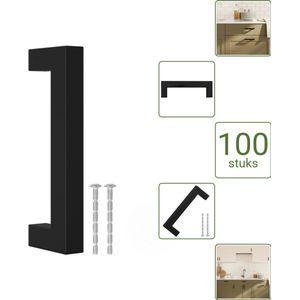 vidaXL Handvatten - 96 mm RVS Zwart - Vierkante Meubelgrepen voor Kasten en Lades - Voordeelverpakking - 100 stuks