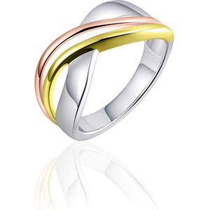 Gisser Jewels Zilver Ring Zilver R074T - R074T-52 - Sieraad - Goudkleurig/Rosé goudkleurig/Wit goudkleurig