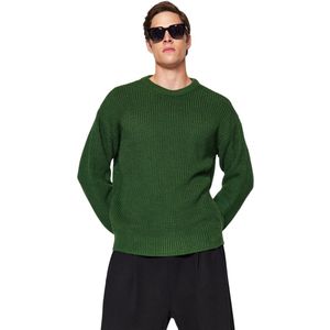 Trendyol Kaki Oversized Pasvorm, Brede Pasvorm En Ronde Hals, Basic Gebreide Trui Tmnaw23Kz00189