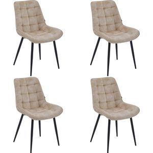 Colenis® - Quadra Eetkamerstoel - Set Van 4 - Beige - Adoré Velvet - Design