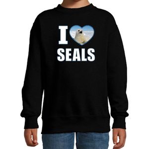 I love seals sweater met dieren foto van een zeehond zwart voor kinderen - cadeau trui zeehonden liefhebber - kinderkleding / kleding 98/104