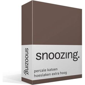 Snoozing - Hoeslaken - Extra hoog - Lits-jumeaux - 160x200 cm - Percale katoen - Taupe