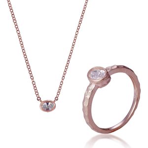 Orphelia SET-7434/58 - Juwelenset Oval Centerstone: Ketting + Ring - 925 Zilver Rosé - Zirkonia - 45 cm / Ringmaat 58