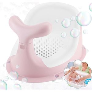 Schattige badzitje voor baby's, ademend en elastisch net-siliconen kussen, ergonomische rugleuning, 4 krachtige, antislip zuignappen, voor 6 maanden en ouder (roze)