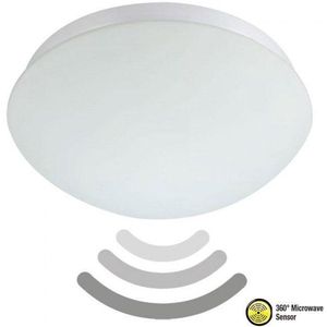 LED Plafondlamp met Bewegingssensor - 360° Sensor - E27 Fitting - Opbouw - Ovaal - Mat Wit - Glas