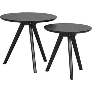 Rowico Home Yumi Bijzettafels Set van 2 - Hout - Rond - Kleine Tafeltjes - Scandinavisch - Zwart