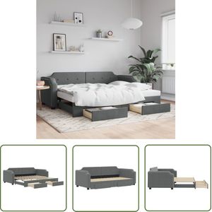 The Living Store Slaapbank onderschuifbed en lades 90x200 cm stof donkergrijs - Slaapbank - Sofa Bed - Tweepersoonsbed - Boxspring - Onderbed