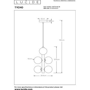 Lucide TYCHO - Hanglamp - Ø 25,5 cm - 6xG9 - Zwart