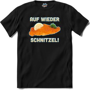 Auf Wieder Schnitzel! | Grappige apres ski eten shirt | Wintersport kleding - T-Shirt - Unisex - Zwart - Maat M