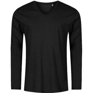 Zwart t-shirt lange mouwen en V-hals, slim fit merk Promodoro maat S