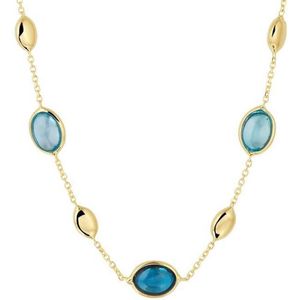 YO&NO - Ketting - Goud - Anker - London Blue - Blauw Topaas - 7mm - 45cm - Sieraden vrouw - 14k - 5,98gr - 585 goud