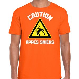 Bellatio Decorations wintersport verkleed t-shirt heren - apres ski waarschuwing - oranje - winter L