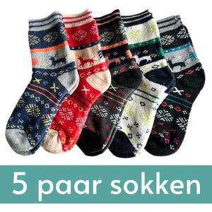 Winter Sokken Set met Rendieren - 5 paar maat 37-41 - Warme Sokken - Kerstcadeau vrouw - Huissokken
