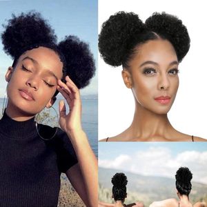 Afro Puff Drawstring Paardenstaart Kinky Curly Afro Bun Synthetisch Haar - Zwarte Vrouwen - Klein - 2-delig - X2-1B