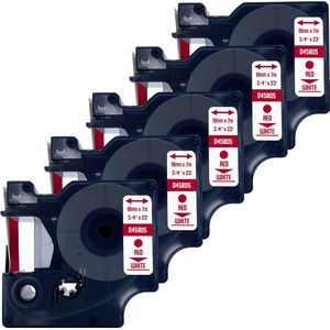 DULA Dymo D1 45805 - S0720850 - Compatible label tape - 5 lettertapes - Rood op wit - 19mm x 7m