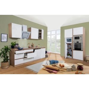Goedkope keuken 345  cm - complete keuken met apparatuur Lorena  - Eiken/Zwart - soft close - inductie kookplaat - vaatwasser  - oven - magnetron  - spoelbak