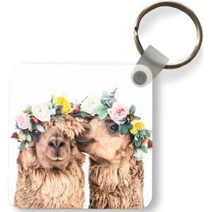 Sleutelhanger - Uitdeelcadeautjes - Alpaca - Bloemen - Dieren - Natuur - Plastic