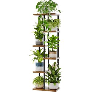 Plantenstandaard voor buiten, plantenrek voor binnen, balkonrek, hoekplank, 6 planken, tuin, bonsai, tuinmeubelen, meubels (bruin)