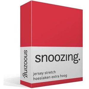 Snoozing Jersey Stretch - Hoeslaken - Extra Hoog - Eenpersoons - 90/100x200/220 cm - Rood