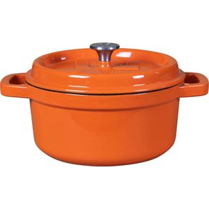 The Windmill Premium braadpan - 2 liter - 19,5 cm Ø - gietijzer - oranje - emaille - incl. deksel, ovenhandschoen en spatel