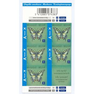 Bpost - 5 postzegels - verzending binnen Europa / Europe - Tarief 1 - Vlinder