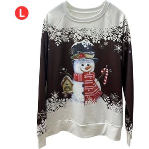 Kersttrui - Dames - Foute Kersttrui - Christmas Sweater - Kerst Sweater - Christmas Jumper - Pyjama - Pullover - Sneeuwpop - Koffie - Maat L