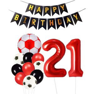 Cijfer Ballon 21 | Snoes Champions Voetbal Plus - Ballonnen Pakket | Rood en Zwart