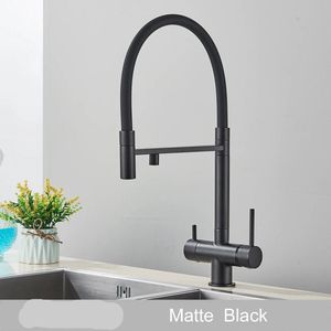 Keukenmengkraan - met Uittrekbare Uitloop – Keukenkraan - Dual Handle en Gefilterd Water - Koud en Warmwaterkraan - Uittrekbare Sproeikop - Matzwart