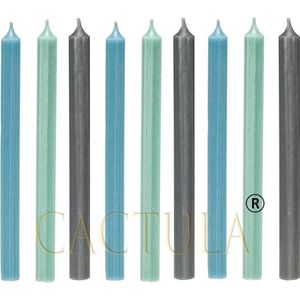Cactula mooie lange dinerkaarsen 28 cm in 3 Trendy Kleuren 9 stuks Colorful mists-sLichtblauw / Jade / Steel Grey