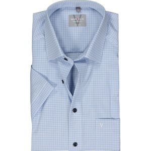 MARVELIS comfort fit overhemd - korte mouw - popeline - lichtblauw met wit geruit - Strijkvrij - Boordmaat: 41