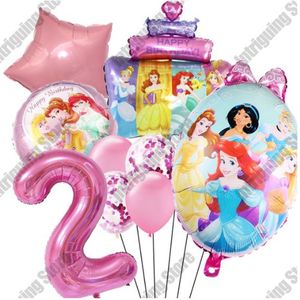 Prinsessen Verjaardag Versiering - Leeftijd: 2 Jaar - Prinsesjes Thema - Kinderverjaardag / Kinderfeestje - Roze Ballonnen - Feestversiering Prinsessen Thema - Prinses Ballonnen - Pink Balloons Princess - Meisje Verjaardag Versiering - Twee Jaar