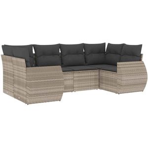 vidaXL Loungeset 6-delig - Lichtgrijs - Poly Rattan Loungebank - Tuinset - Buitendecoratie - Loungehoek - Garden Furniture