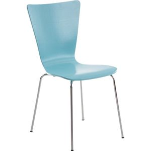 Bezoekersstoel Joleen - Eetkamerstoel - Lichtblauw - Houten Zitting - Chroom Poten - Zithoogte 45 cm - Stapelbaar - Makkelijk schoon te maken - Set van 1 - Modern