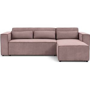 Hoekbank Castel - met slaapfunctie - ribstof - rechts - 260 x 173 cm - loungemeubels - vuilroze - Maxi Maja