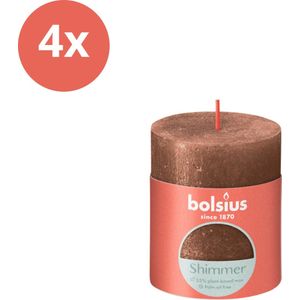 Bolsius - Rustiek stompkaars - Shimmer - 80/68 - 1 Stuk - Copper - Voordeelverpakking - 4 stuks