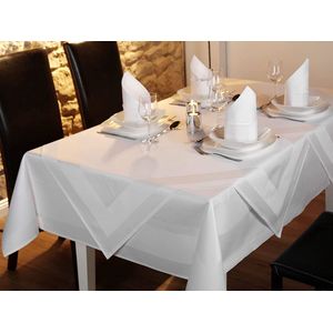 DAMAST tafelkleed ECKIG 140x240 140 x 240 cm wit satijnen rand 100% katoen tafellinnen tafelkleden