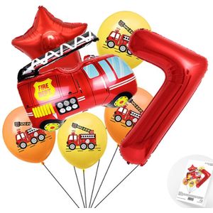 Cijfer ballon 7 jaar Brandweer Themafeest Ballonnenpakket - Rood - Zwart - Helium Ballon - Snoes