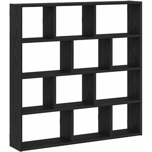 vidaXL Wandschap - 12 Vakken - Bewerkt Hout - Zwart Wandplankje - Houten Plank - Opslagoplossing - Kastje - Organisator