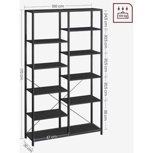 Gran Vida® - Open Boekenkast - Industrieel Design - 30x100x170 cm