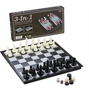 Relaxdays 3-in 1 schaakbord set - damspel - backgammon - reisspel- magnetisch - inklapbaar