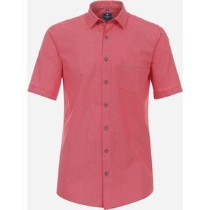 Redmond comfort fit overhemd - korte mouw - popeline - rood dessin - Strijkvriendelijk - Boordmaat: 41/42