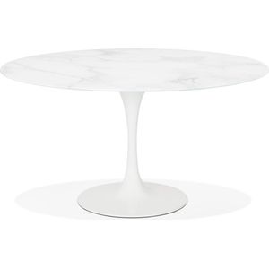 Alterego Design ronde eettafel 'SHADOW' van wit glas met marmereffect - Ø 140 CM