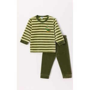 Woody pyjama baby jongens velours - groen gestreept - eend - 242-10-PLC-V/930 - maat 80