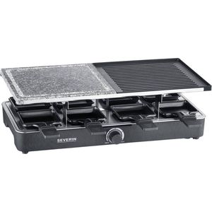 Severin Gourmetstel 2376 - 8 Pannen - Zwart - 1300W - Raclette met natuurgrillsteen en grillplaat