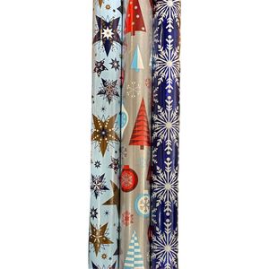 FESTIVE GIFTS Inpakpapier – Cadeaupapier – 200 x 70cm – 3 rollen – Kerst – Luxe – Luxe Cadeauverpakking – (ontwerp/kleur)