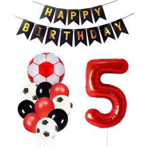 Cijfer Ballon 5 | Snoes Champions Voetbal Plus - Ballonnen Pakket | Rood en Zwart