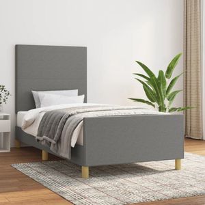 The Living Store Bedframe Dark Grey - 203x103x118/128cm - Adjustable Headboard - Sturdy Legs - Plywood Slats - Comfortable Support - Mattress Not Included