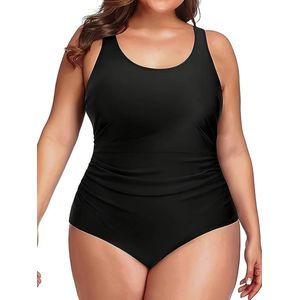 Grote maten Badpak- Corrigerende Zwempak- Dames Badmode Bikini Tankini Zwemkleding- Ruches Slim Fit Zwemkleding Strandkleding Y24-01- Zwart- Maat 4XL